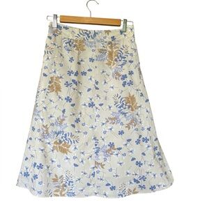 Classic Elements Blue and Tan Cotton Lined Cottagecore  Midi A-Line Skirt Sz 18‎
